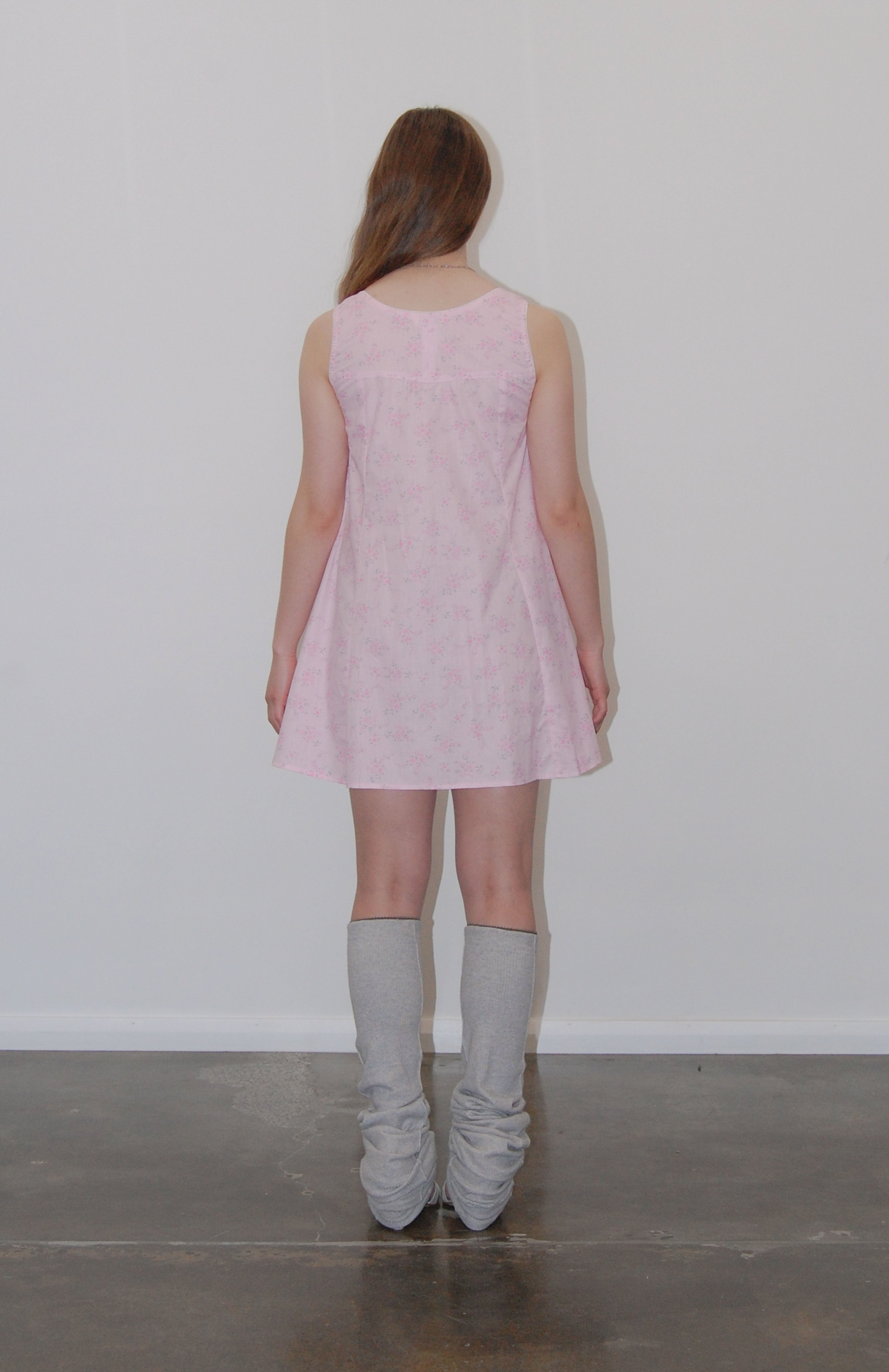 Maroske Peech pink cotton babydoll dress inspired by slip on vintage nighties. This style is sweetly gathered at the bust and lightly A-lined that creates a feminine shape. features scalloped elastic finishings.