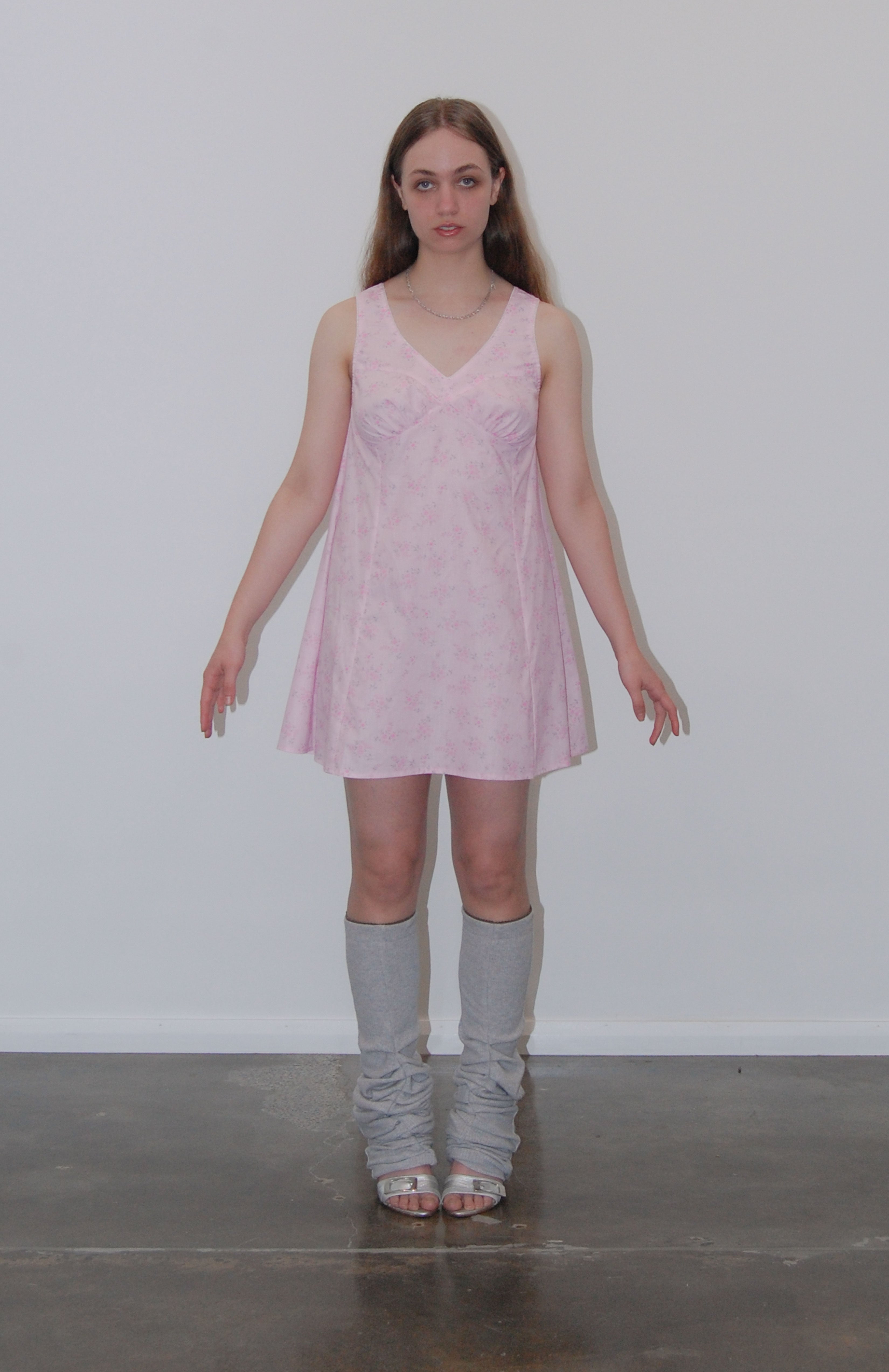 Maroske Peech pink cotton babydoll dress inspired by slip on vintage nighties. This style is sweetly gathered at the bust and lightly A-lined that creates a feminine shape. features scalloped elastic finishings.